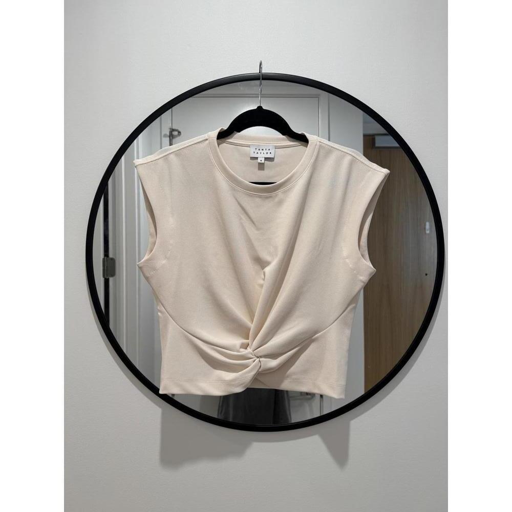 Tanya Taylor Rosalie Scuba Crepe Twist Top Cream White Size Medium